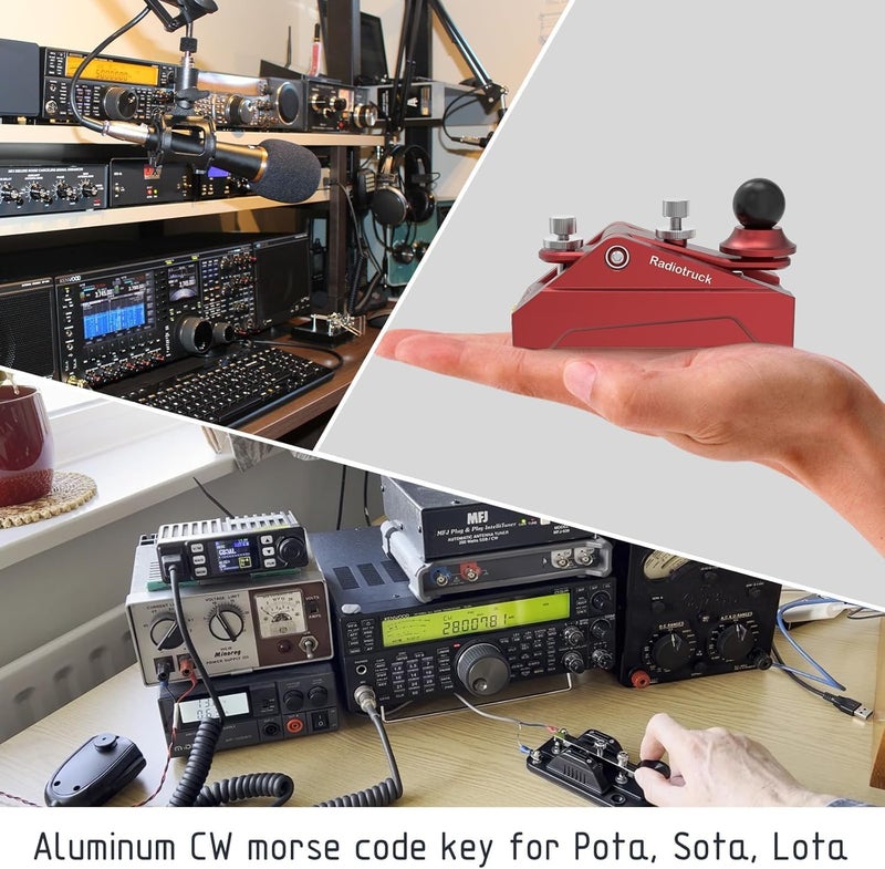 Putikeeg CW Morse Code Key - Pocket Morse Code Telegraph Key Aluminum Alloy Base Grey for Amateur Radio Ham Operators, Adjustable Tension (Red) - Image 4